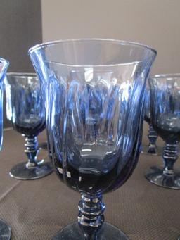 Blue Glass Swirl Motif Wine Goblets Spindle Base, Gorham on Base