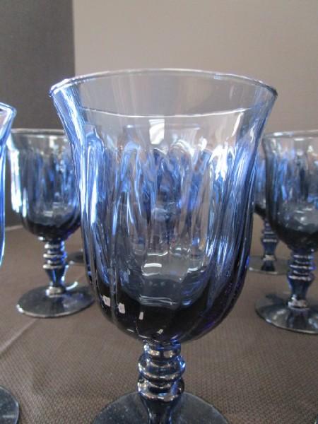 Blue Glass Swirl Motif Wine Goblets Spindle Base, Gorham on Base