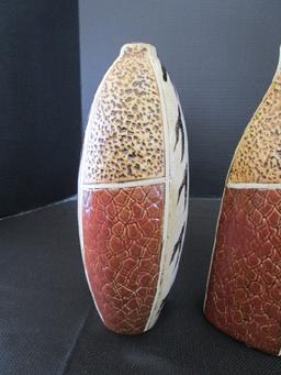 Pair - Ceramic Vases w/ Black/Spotted Brown Glazed Pattern