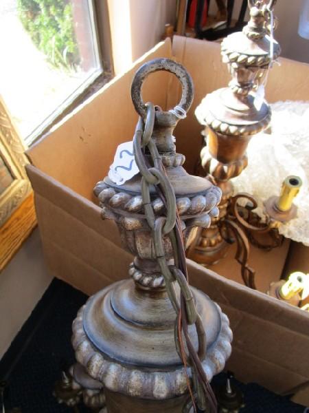 Metal Antiqued Patina 15 Armed Hanging Chandelier Spindle/Twist Body Design