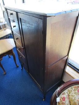 Wooden Vintage Wardrobe Closet, 6 Drawers 1 Door w/ Inlay Metal Rail, Column Sides