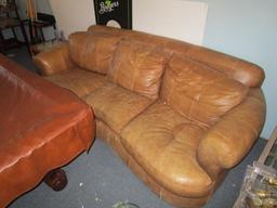 Leather Brown Couch 3 Seats, Curved Front