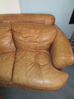 Leather Brown Couch 3 Seats, Curved Front