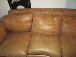 Leather Brown Couch 3 Seats, Curved Front