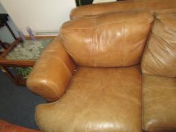 Leather Brown Couch 3 Seats, Curved Front