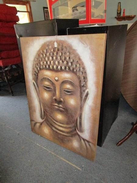 Large Hand Painted Buddha Oil on Canvas on Wood Frame