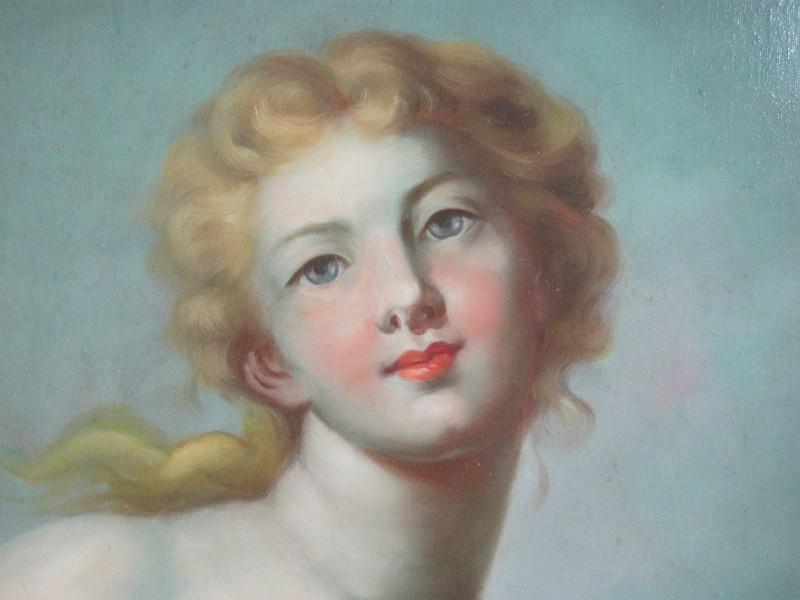 Stunning Rococo Style Semi-Nude Portrait of Young Enchanting Woman w/ Dove