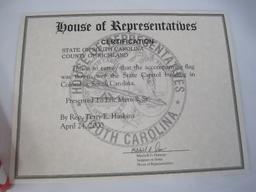 Confederate Flag Flown Over S.C. Stat Capital Building in Columbia April 24, 2000 w/ COA