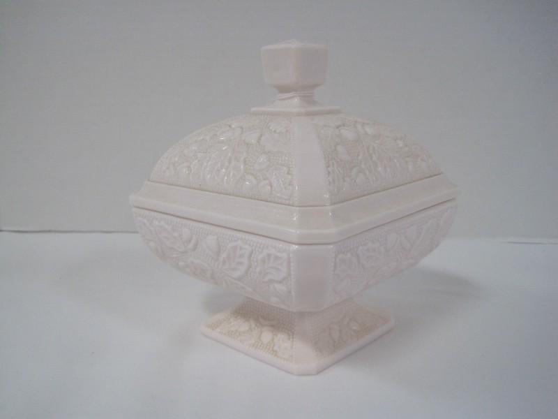 Jeannette Shell Pink Milk Glass Footed Candy Dish