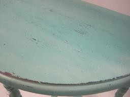 Half Moon Table w/ Ring Turned Legs Teal Antiqued Finish