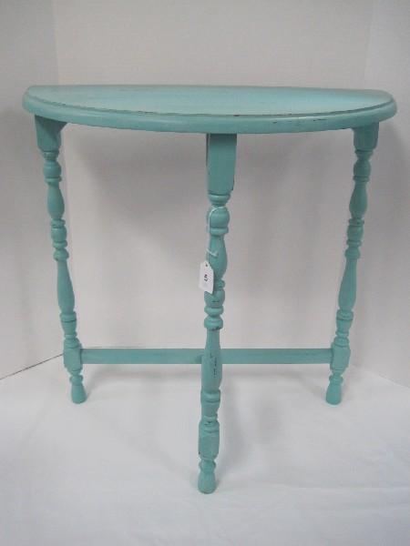 Half Moon Table w/ Ring Turned Legs Teal Antiqued Finish