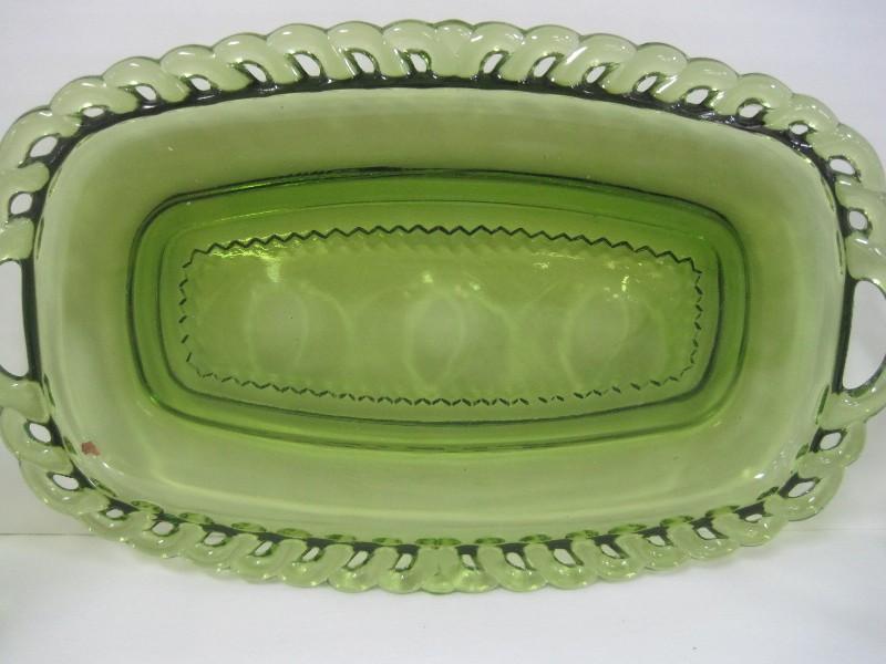 Indiana Olive Green Depression Glass King's Crown Thumbprint Creamer, Open Sugar Bowl