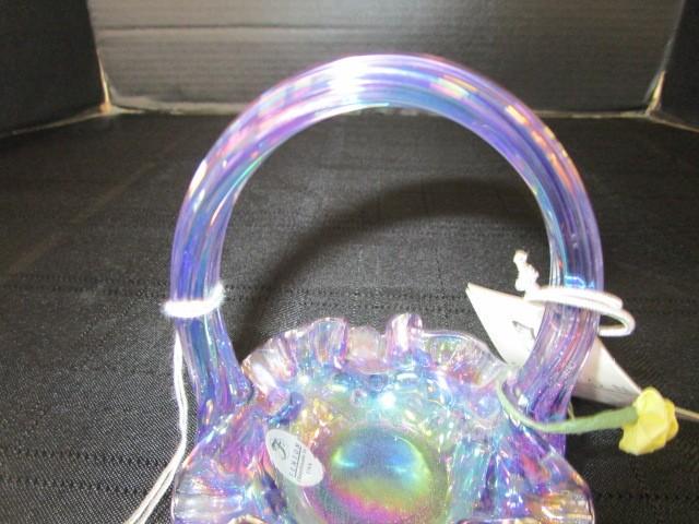 Fenton Art Glass Purple Iridescent Basket Hobnail, Flared/Crimped Rim