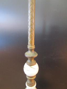 Vintage Standing Bridge Lamp Lattice Design, Chocolate Swirl Marble Body, Spindle Finial
