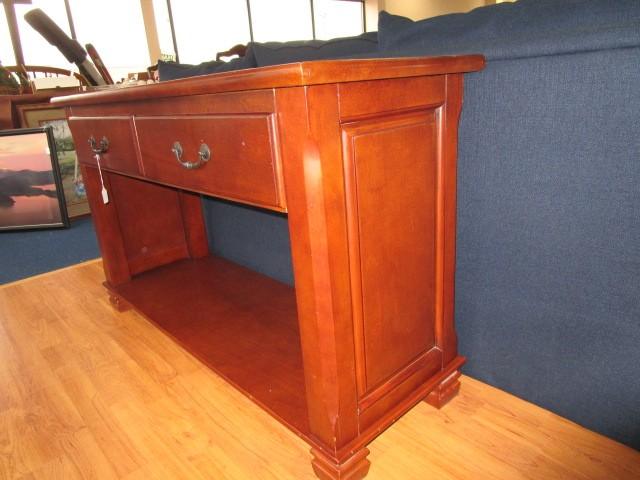 Wooden Entry Table 2-Tier w/ Spindle Bracket Feet, Grooved Top Design, 2 Drawers