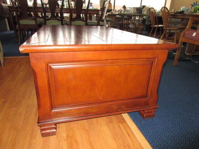 Wooden Coffee Table Panel Top Design Grooved, 4 Drawers, 4 Pigeon Holes
