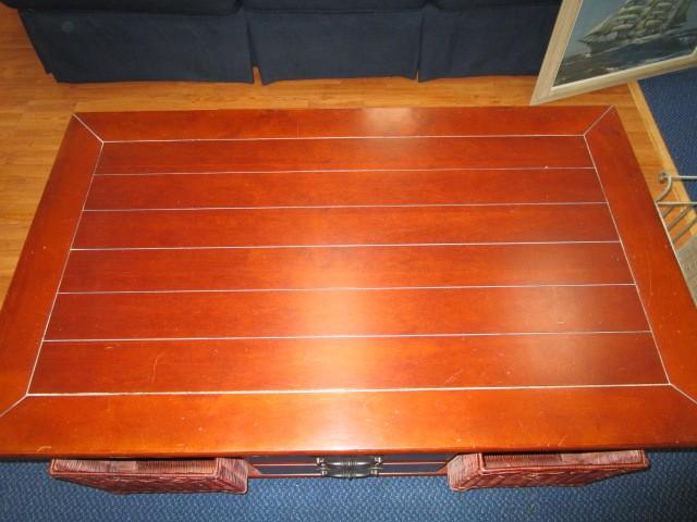 Wooden Coffee Table Panel Top Design Grooved, 4 Drawers, 4 Pigeon Holes