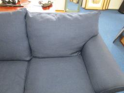 Sofa Express Dark Navy Blue 3-Seat Sofa w/ Skirt on Wood Block Feet