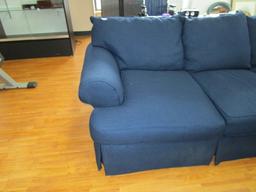 Sofa Express Dark Navy Blue 3-Seat Sofa w/ Skirt on Wood Block Feet