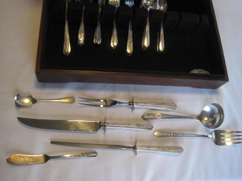 53 Pieces - Nobility Plate Royal Rose Pattern #1939 Silver Plated Flatware & Serving Pieces