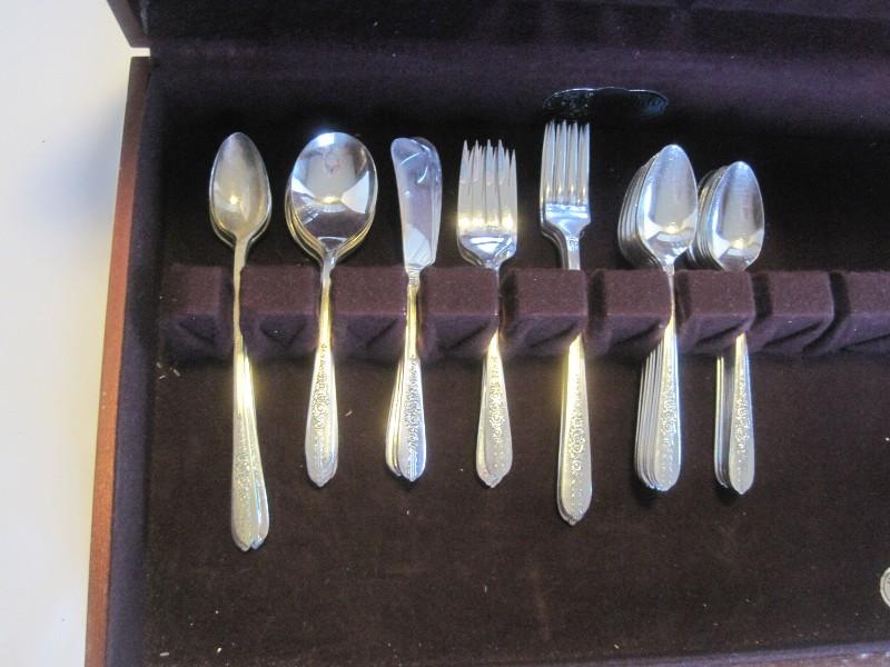 53 Pieces - Nobility Plate Royal Rose Pattern #1939 Silver Plated Flatware & Serving Pieces