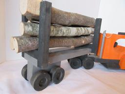 Hand Crafted Logging Truck & Trailer w/ Logs Made by Local Craftsman Toy Maker