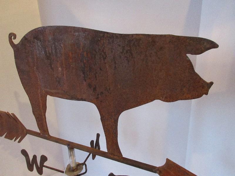 Wrought Iron Figural Pig Weather Vane w/ Directionals