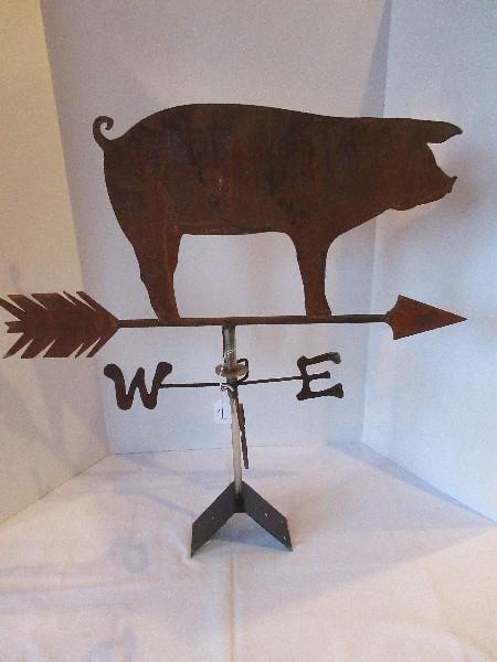 Wrought Iron Figural Pig Weather Vane w/ Directionals