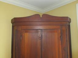 Early Vintage Corner Cupboard Mid-Century Wooden Square Panel Front
