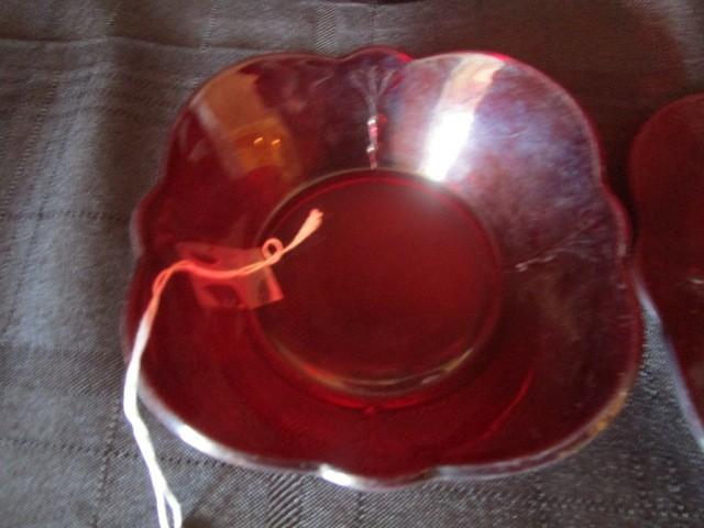 Ruby Glass Lot - 2 Bowls 5", Bread/Butter Plater 6" sq. ,2  Plates 8 1/2", Oval Bowl 9 1/2"