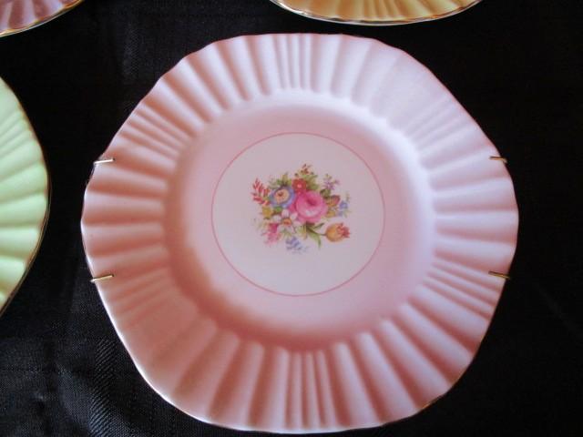 Foley Bone China Made in England Wall Mounted Décor Plates 4, Green/Yellow/Pink