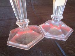 Pair - Glass Spindle Design Candle Sticks 8 3/4" H