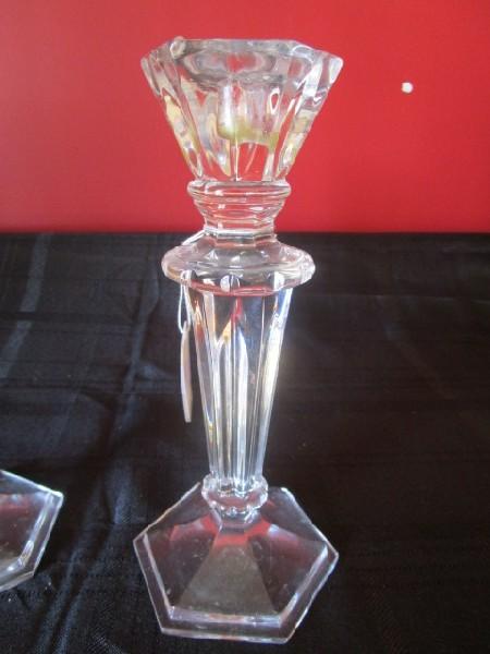 Pair - Glass Spindle Design Candle Sticks 8 3/4" H