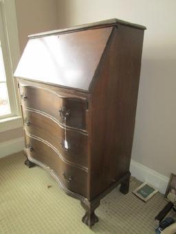 Early Mid-Century Modern Secretary Desk, Drop-Down Front, 4 Letter/Pigeon Holes