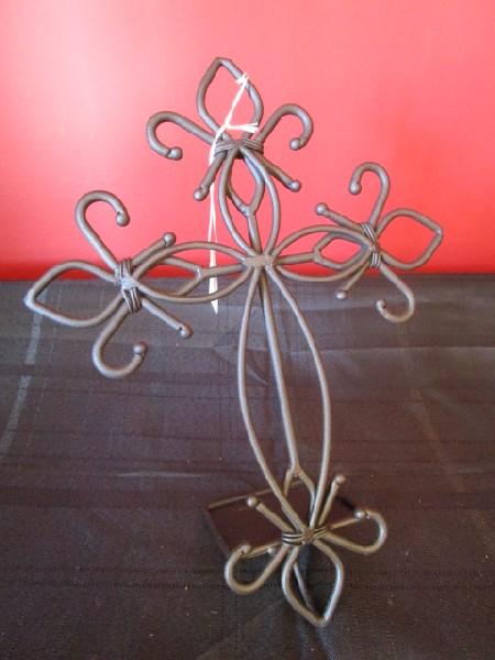 Black Metal Cross/Curled Design Wall Mounted Candle Holder