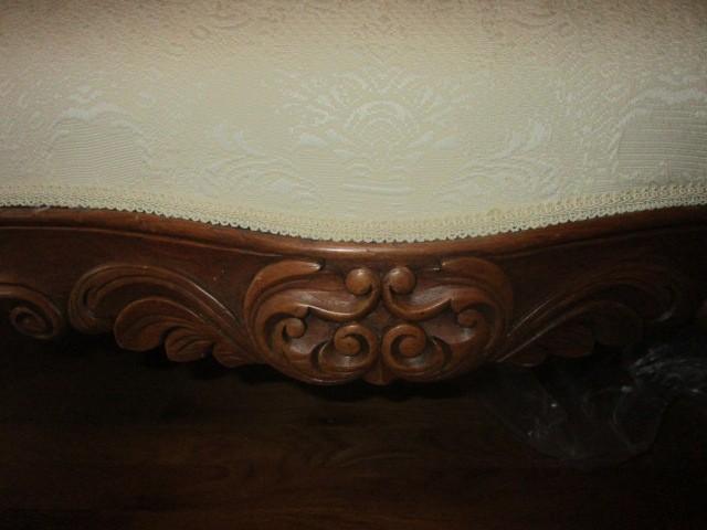 Revival-Style Repro Couch 2 Shield-Back Upholstered w/ Upholstered Stretcher