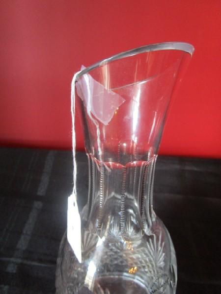 Full Lead Crystal Wedgwood Pitcher Pineapple Cut Pattern, Ribbed Neck, Star-Cut Base