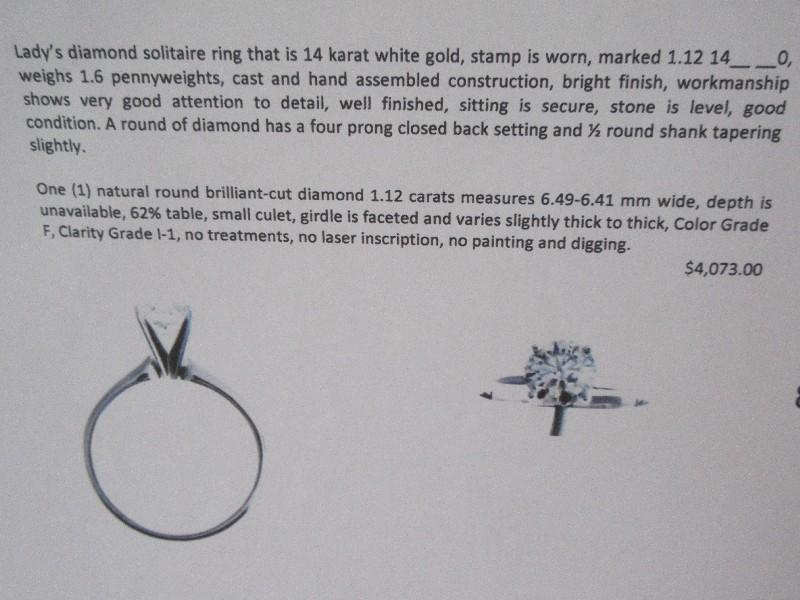 Ladies Diamond Ring 1.12 Carat Brilliant Cut Round Solitaire Diamond 14K White Gold
