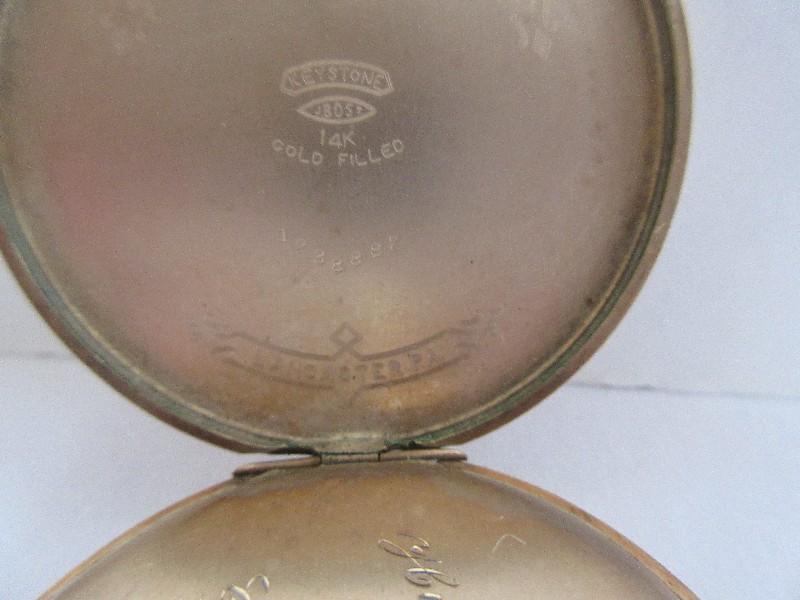 Vintage Hamilton Watch Co. Keystone 14K Gold Filled Pocket Watch w/ Second Hand Inscribed