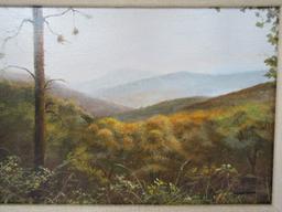 Titled "Mountain View" Artist Signed Douglas Grier Giclee on Board in Rustic Frame