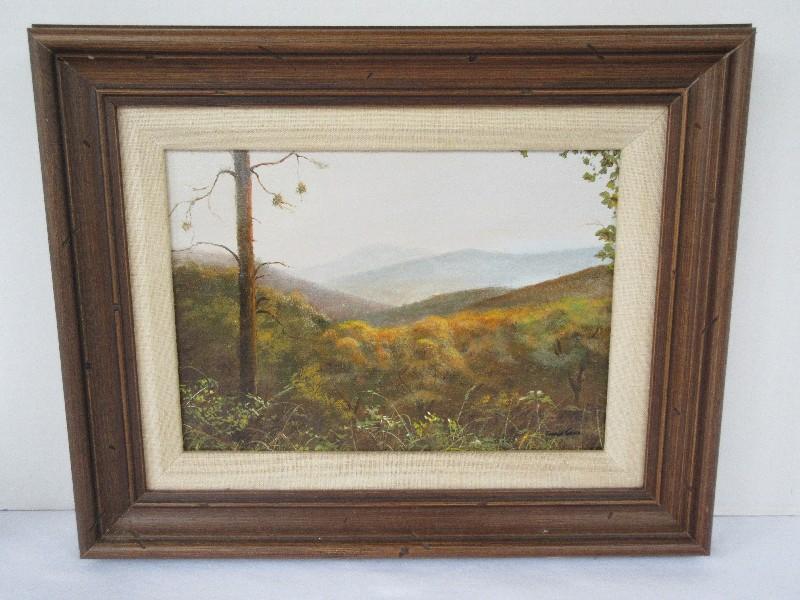 Titled "Mountain View" Artist Signed Douglas Grier Giclee on Board in Rustic Frame