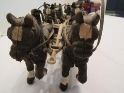 Case Iron 8 Clydesdale Horse Drawn Beer Wagon w/ Wooden Keg Barrels, 2 Men Figures & Dog