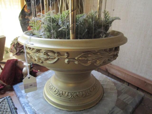 Vintage Rain Lamp Curved/Curled Urn Motif Top/Base w/ Grecian Statue Center w/ Faux Flowers