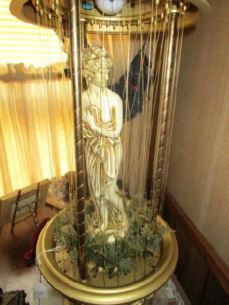 Vintage Rain Lamp Curved/Curled Urn Motif Top/Base w/ Grecian Statue Center w/ Faux Flowers