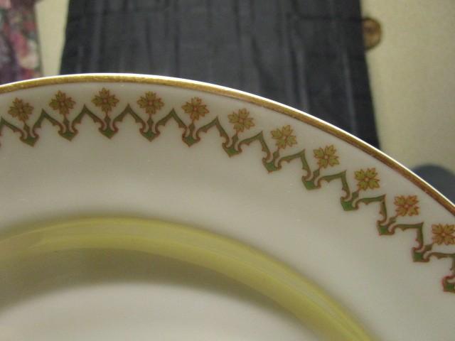 8 Haviland France Limoges Plates Gilted Rim, Green Floral Pattern