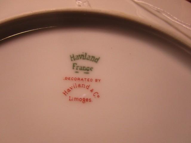 8 Haviland France Limoges Plates Gilted Rim, Green Floral Pattern