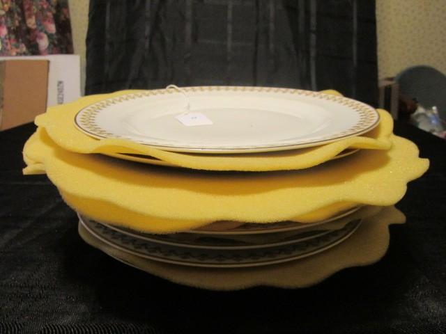 8 Haviland France Limoges Plates Gilted Rim, Green Floral Pattern