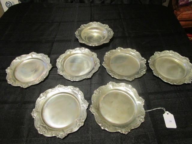 Set - 7 Gorham Sterling Plate w/ Ornate Carved Trim Hollowware Design