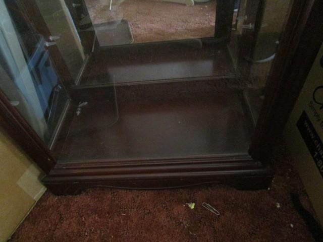 Wooden Display Cabinet Mirror Back, Lighted w/ Adjustable Glass Shelves