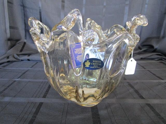 Murano White Cristal Art Glass Bowl Hand Made in England